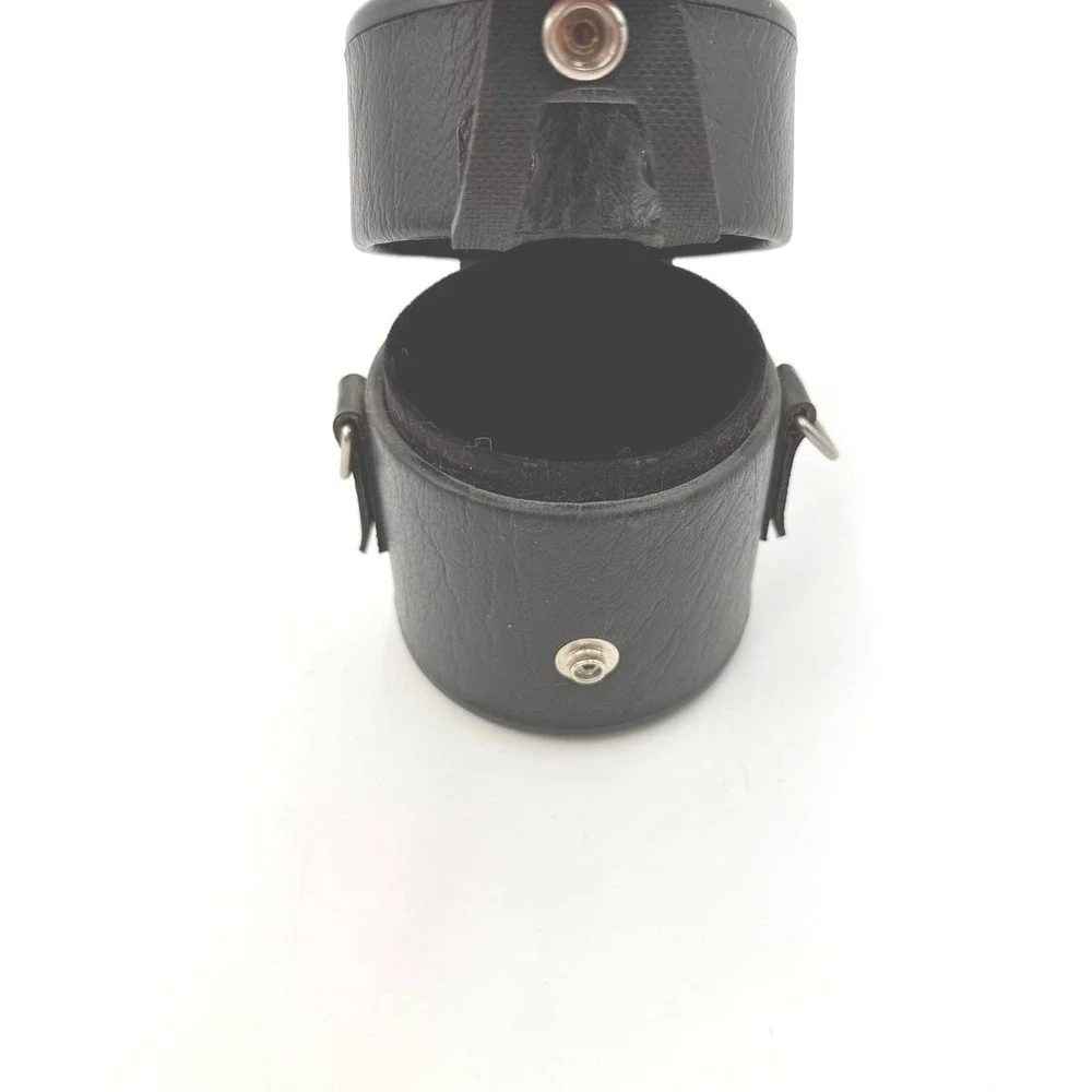 Vintage Black Faux Leather Padded‎ Camera Lens Case Cylindrical Snap Closure